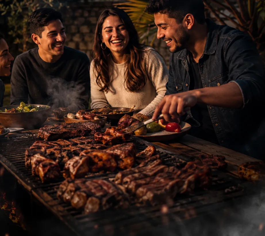 Un grupo de amigos comparte una parrilla al aire libre